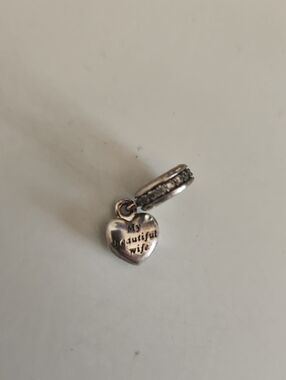 Pandora Silver Heart Charm Pendant "My Beautiful Wife"